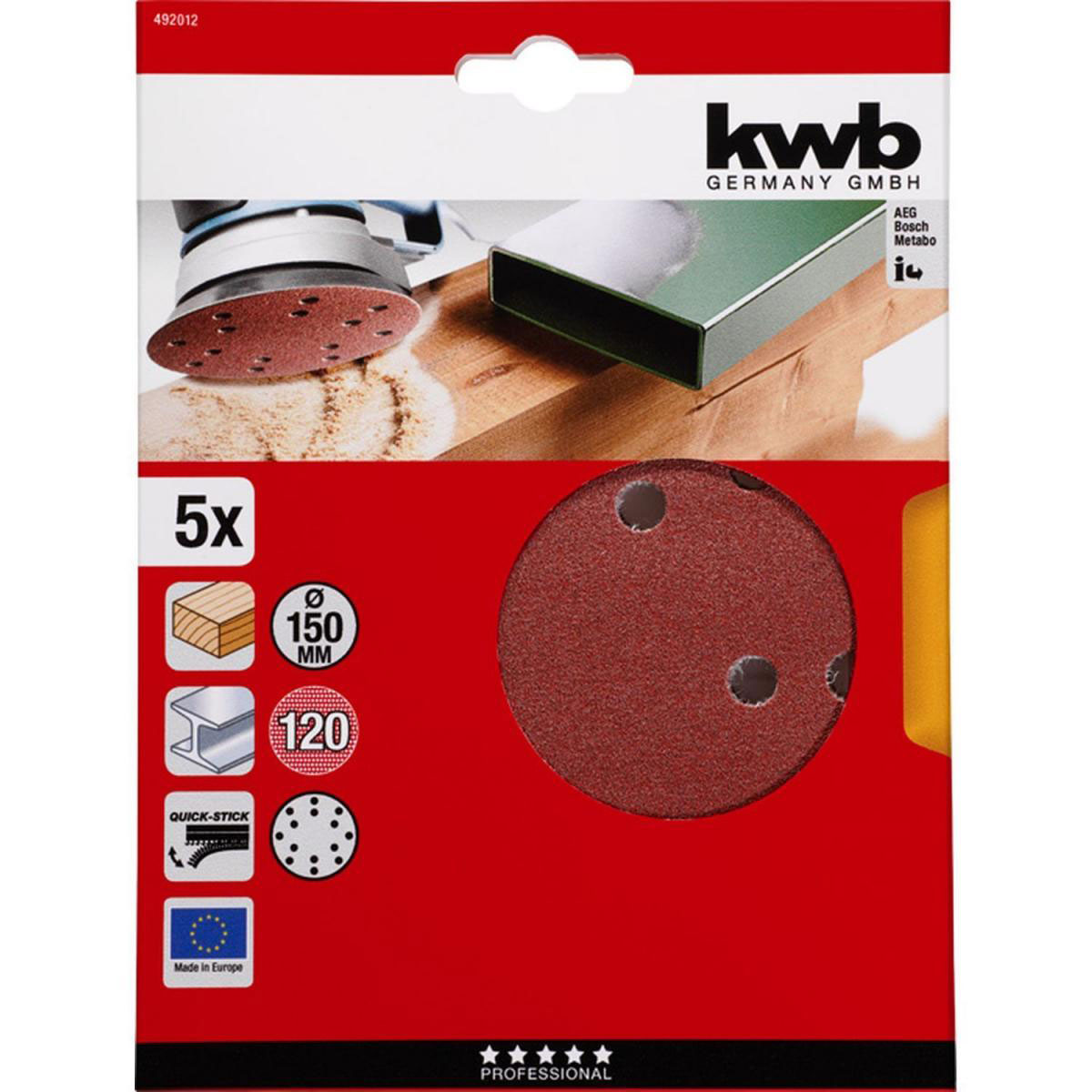 kwb  Schleifscheiben Quick-Stick Holz und Metall Durchmesser 150 mm K120 5 Stück Bild 2