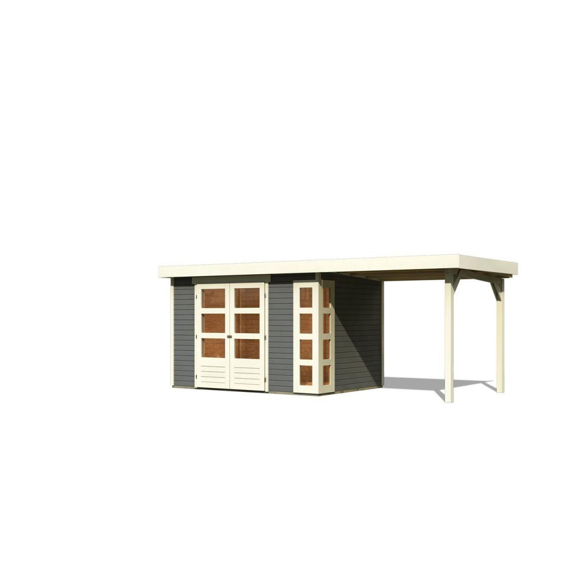 Karibu Gartenhaus-Set Kerko 4 mit Anbaudach 2,4 m terragrau Bild 2