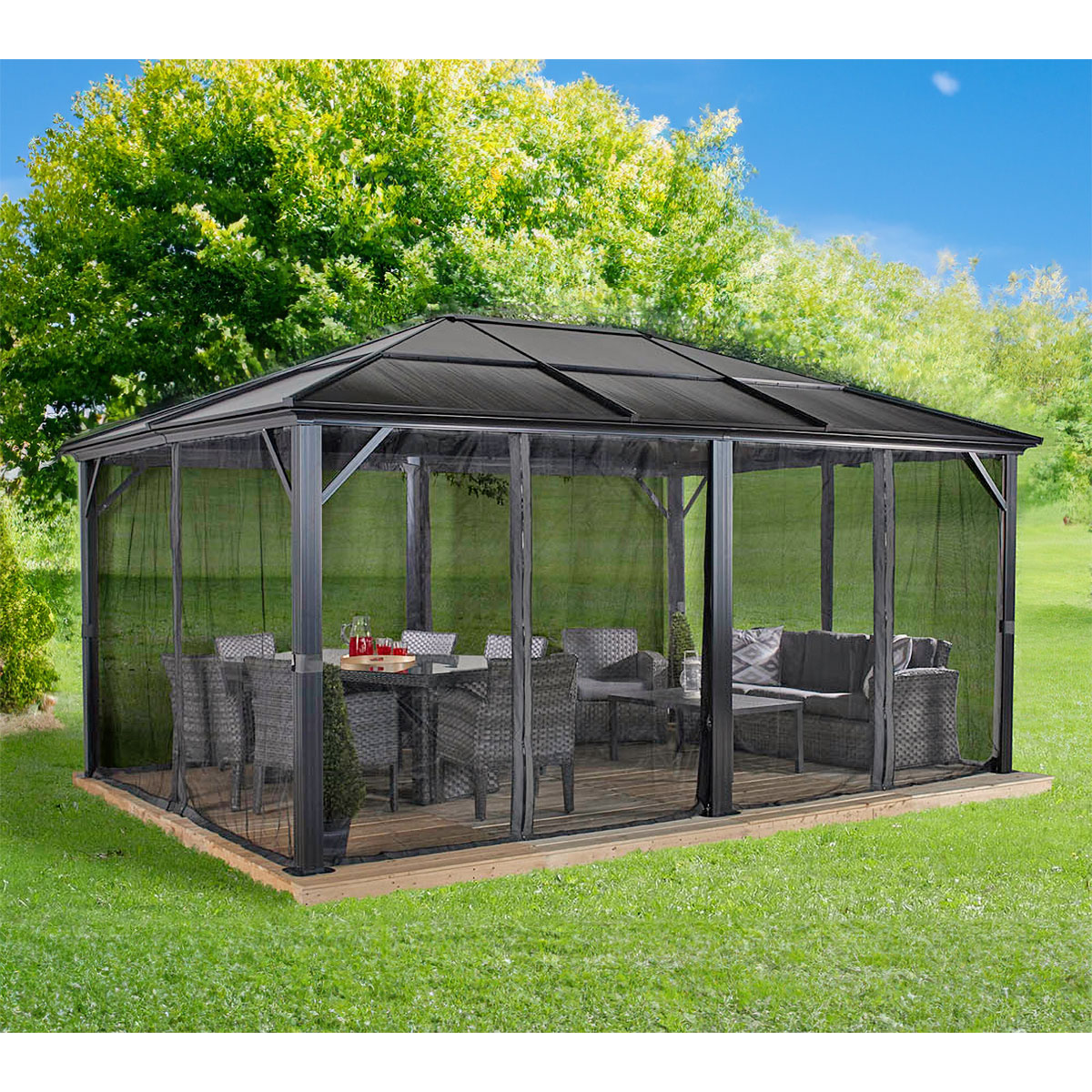 Sojag Pavillon Meridien 1216 inkl. Moskitonetz 365x485x270cm Anthrazit Bild 5