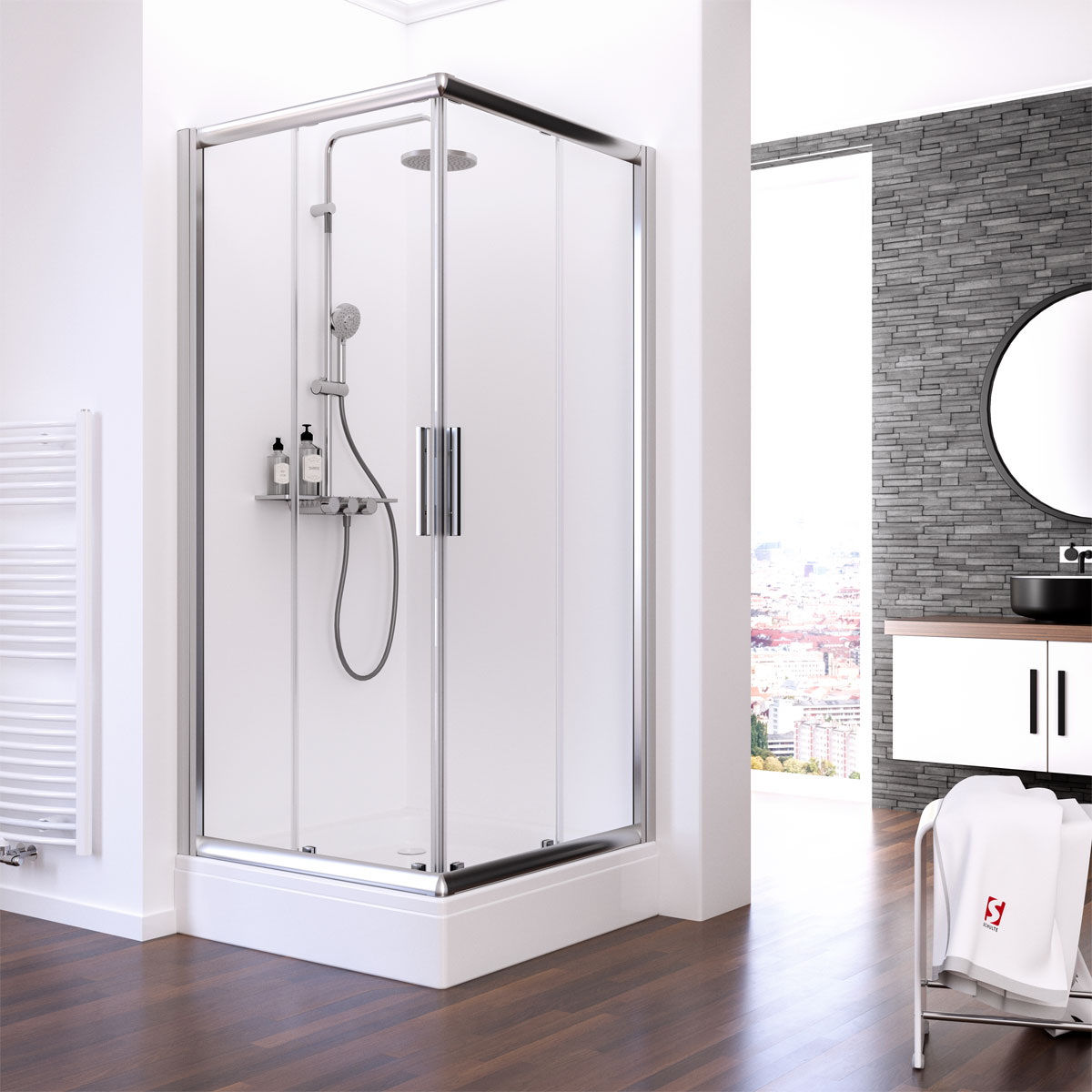 Schulte Eckeinstieg Kristal Trend inkl Duschwanne 90 x 90 cm