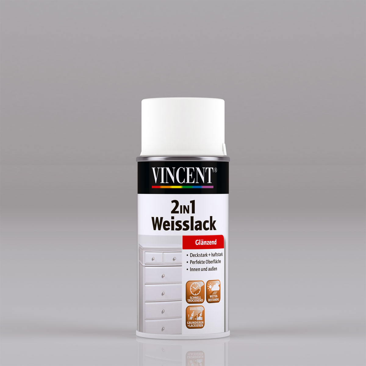 Vincent 2in1 Weißlack RAL 9010 Reinweiß glänzend 150 ml Vincent 2in1 Weißlack RAL 9010 Reinweiß glänzend 150 ml