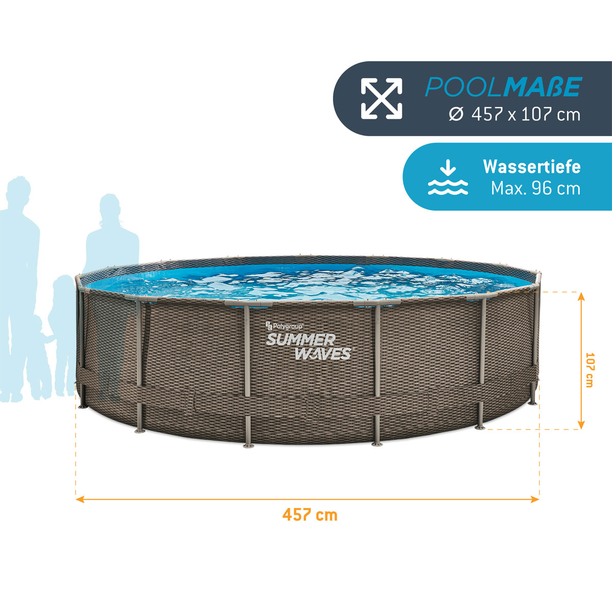 Summer Waves Active Frame Pool 457x457x107cm Rattan Braun Bild 9