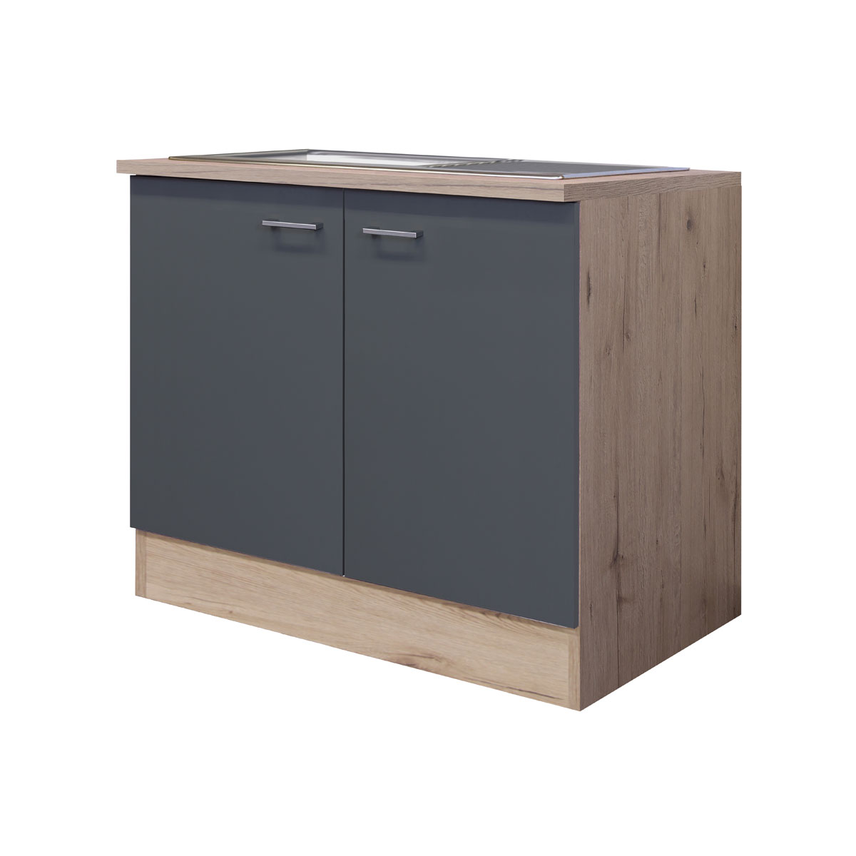 Flex-Well Spülenunterschrank „Tiago“, 100x82,2x57,1 cm, basaltgrau/San Remo Eiche, inkl. Spüle