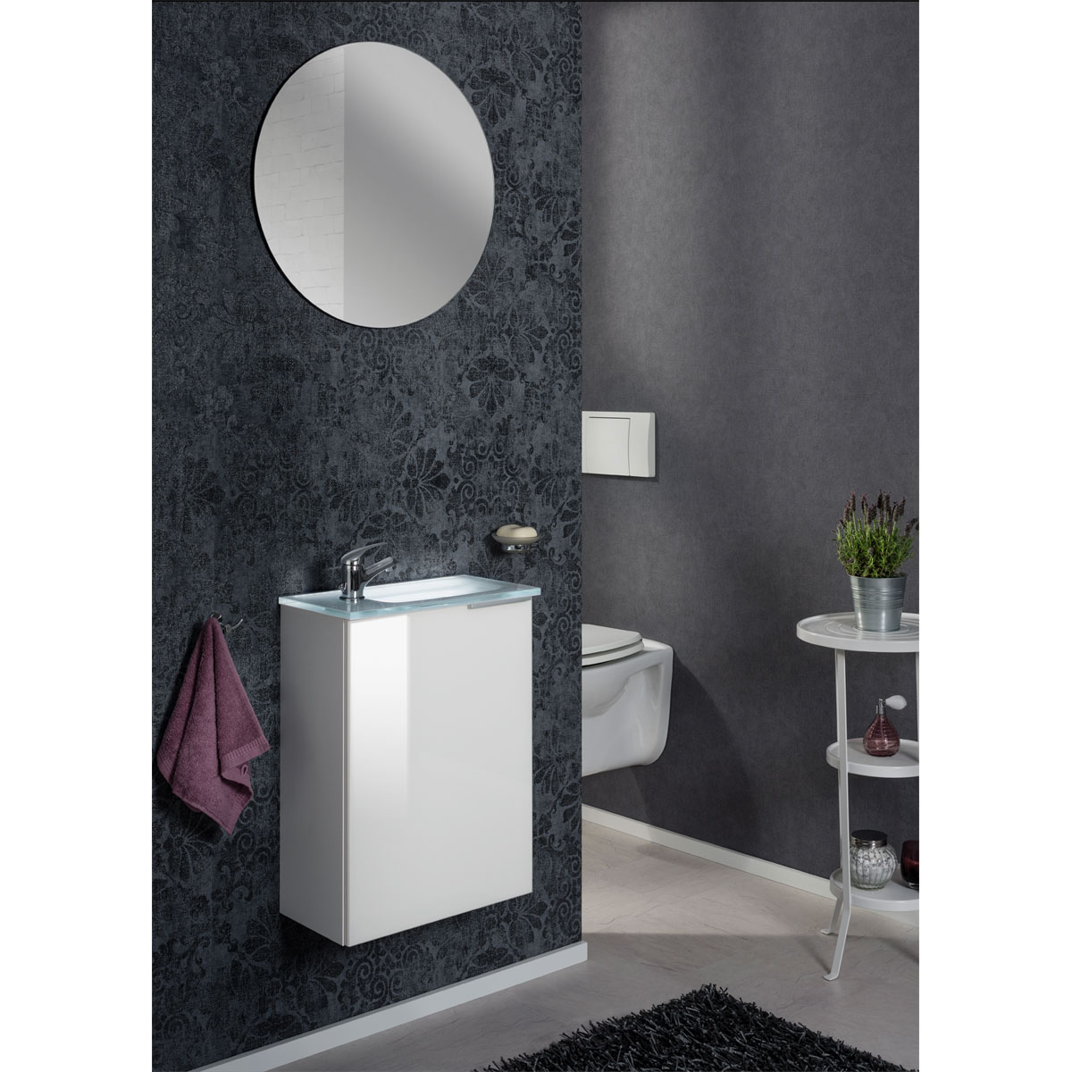 Fackelmann  Gäste-WC Waschtischunterschrank links SBC 440 x 600 x 243 mm weiß/lackiertes Glas Weiß Bild 5