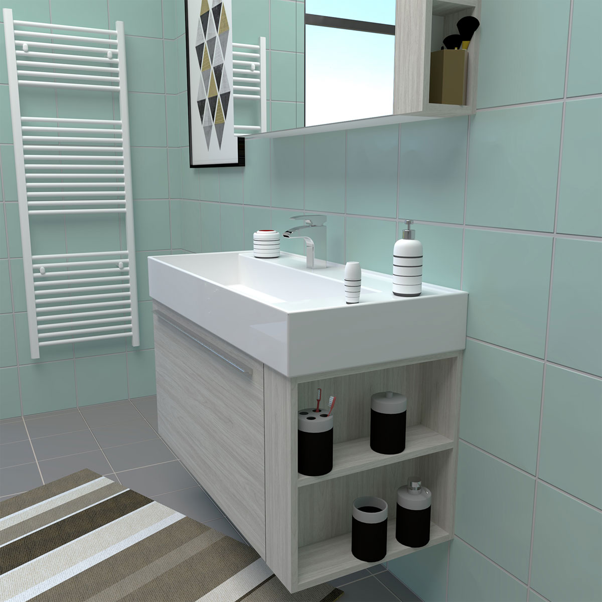 Progetto Idea Stella Badmöbel DOMUS 100 Ulme creme mit Spiegelschrank und Lampe Bild 4