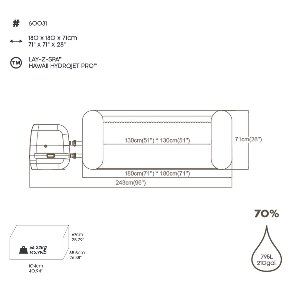 Bestway Whirlpool LAY-Z-SPA Hawaii HydroJet Pro 180 x 180 x 71 cm Bild 12