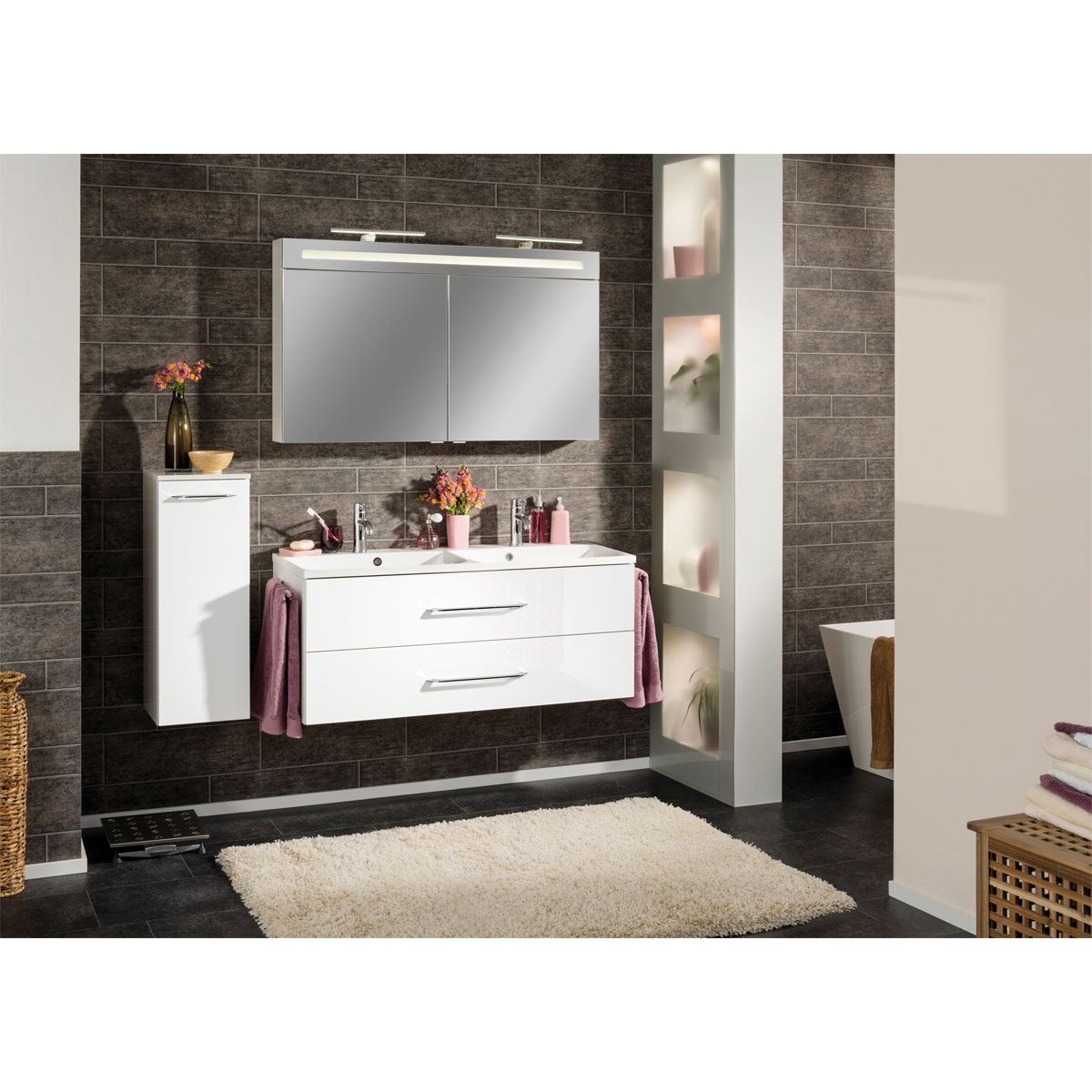 Fackelmann Doppelbecken-Waschtischset B.clever 120 x 51 x 46 cm weiß Bild 2