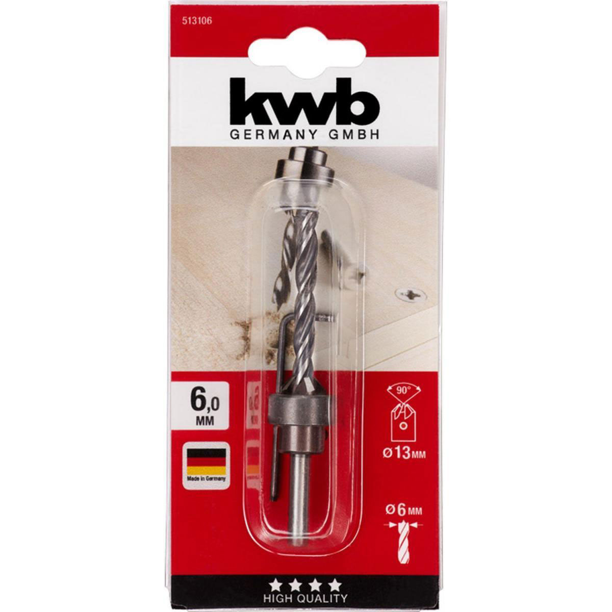 kwb  Holzspiralbohrer-Set mit Aufstecksenker und Tiefenstop 3 teilig Durchmesser 6 mm Bild 2