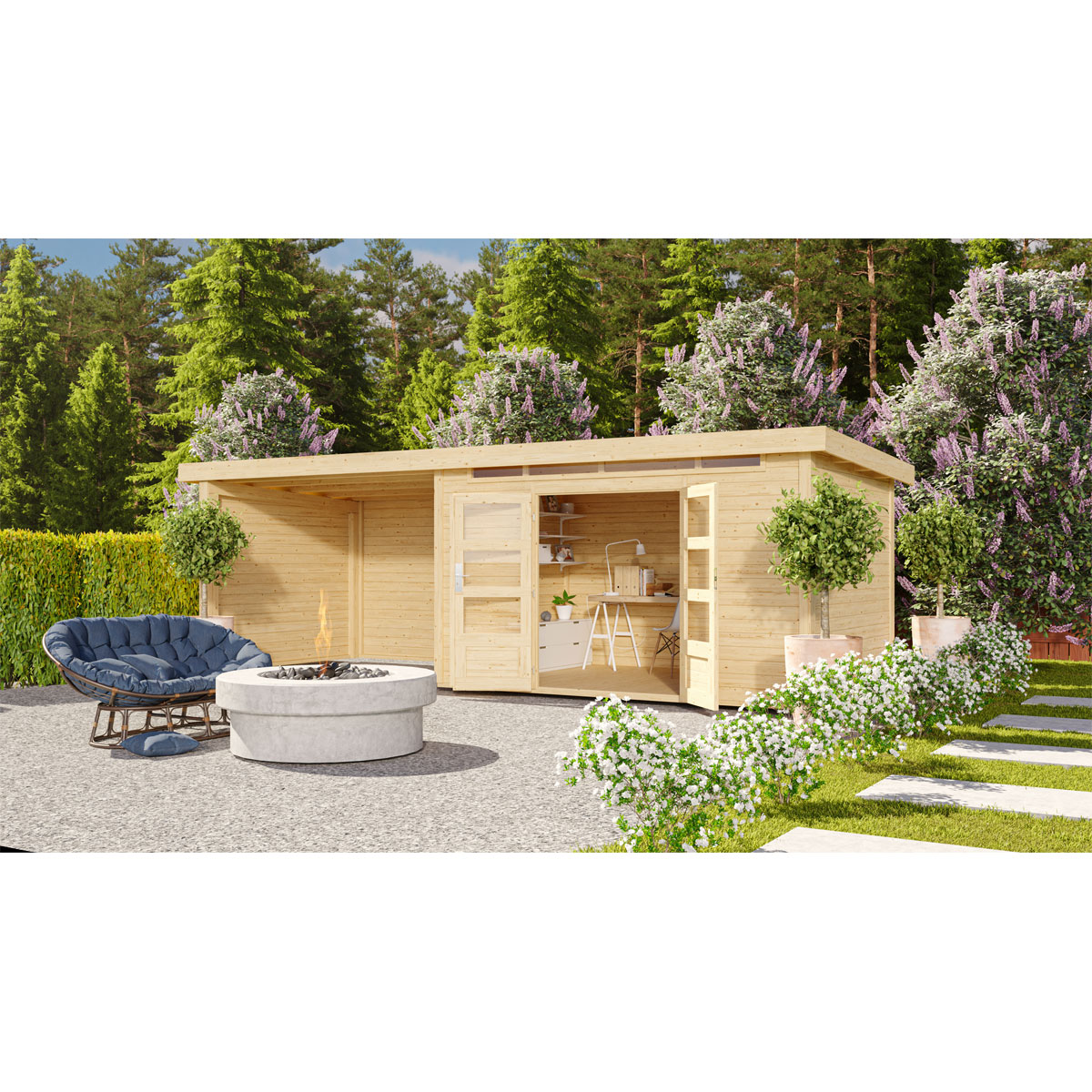 Karibu BBH Kandern 7 Set mit Anbaudach naturbelassen