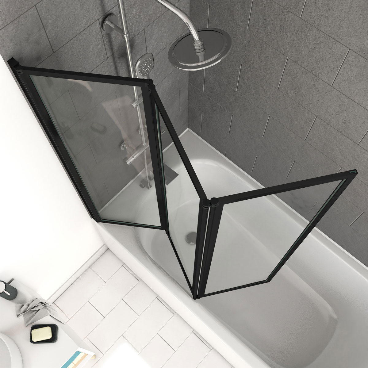 Aurlane Badewannenfaltwand Triple schwarz 125 143 cm Bild 4