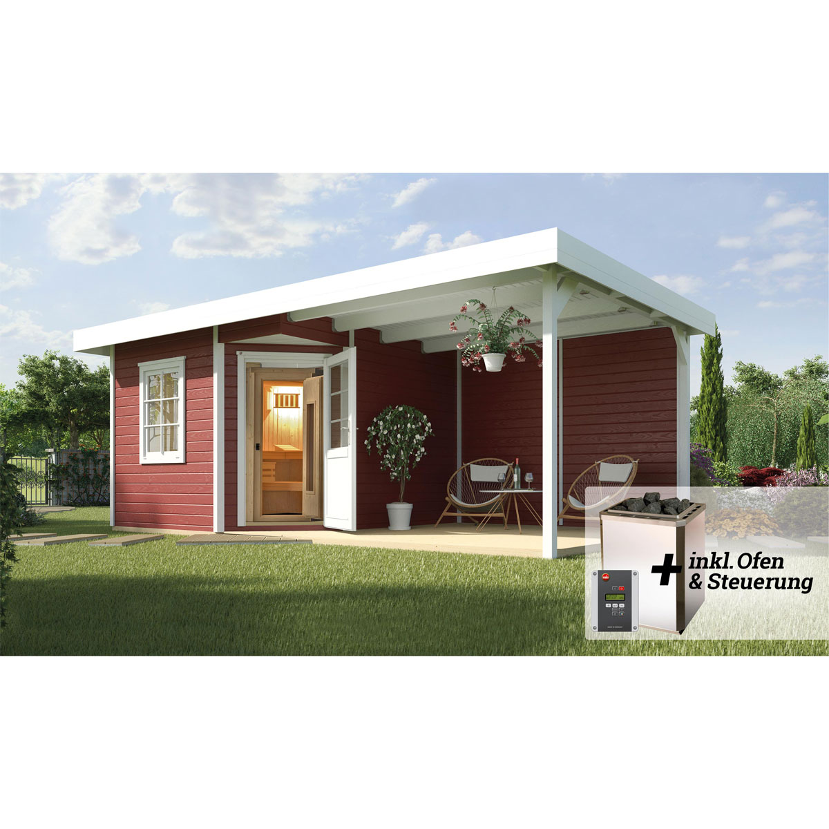 Weka  Saunahaus Salo Größe 2 Sparset 7,5 kW OS rot Bild 2