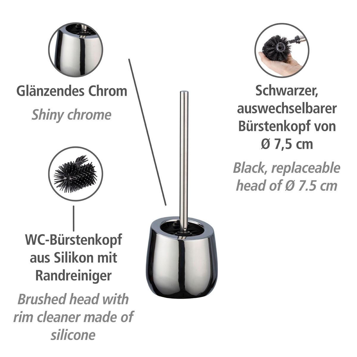 Wenko WC-Garnitur Badi Chrom Keramik WC-Bürstenhalter | 514483 | Toilettenbürstenhalter
