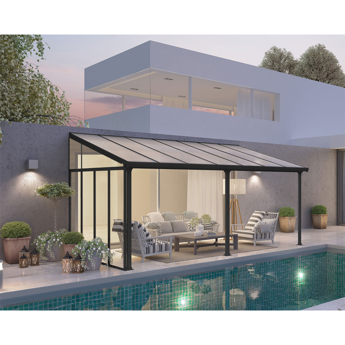 Palram Canopia Terassenüberdachung 3er Serie Pergola-Seitenwand dunkelgrau