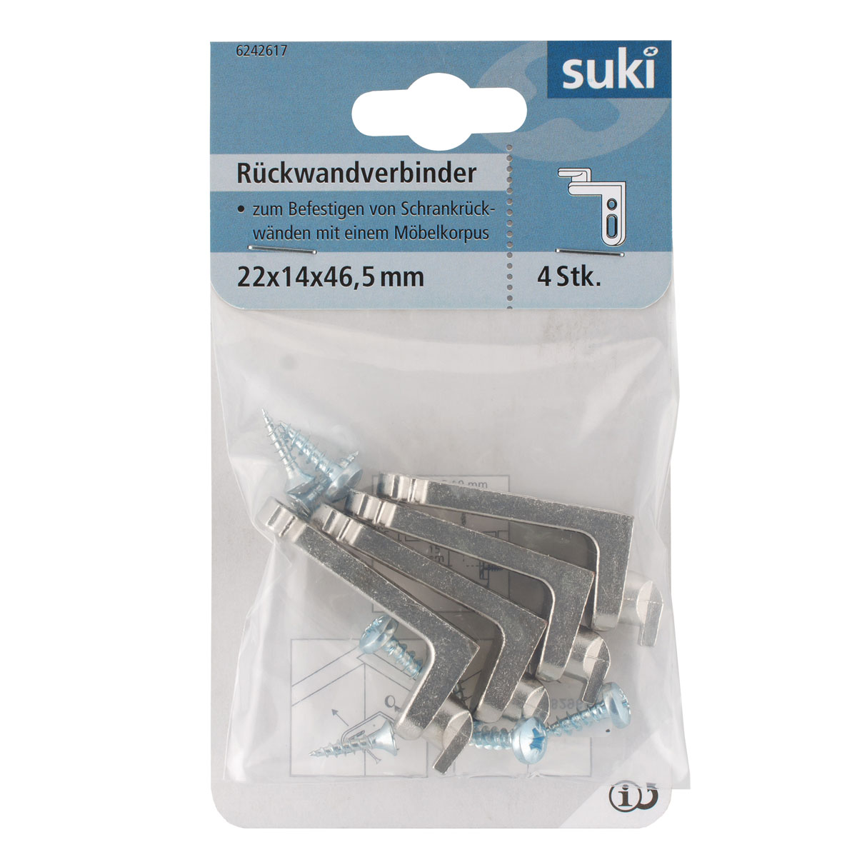 Suki Rückwandverbinder Stahl 2,2 x 1,4 cm 4 Stück Bild 1