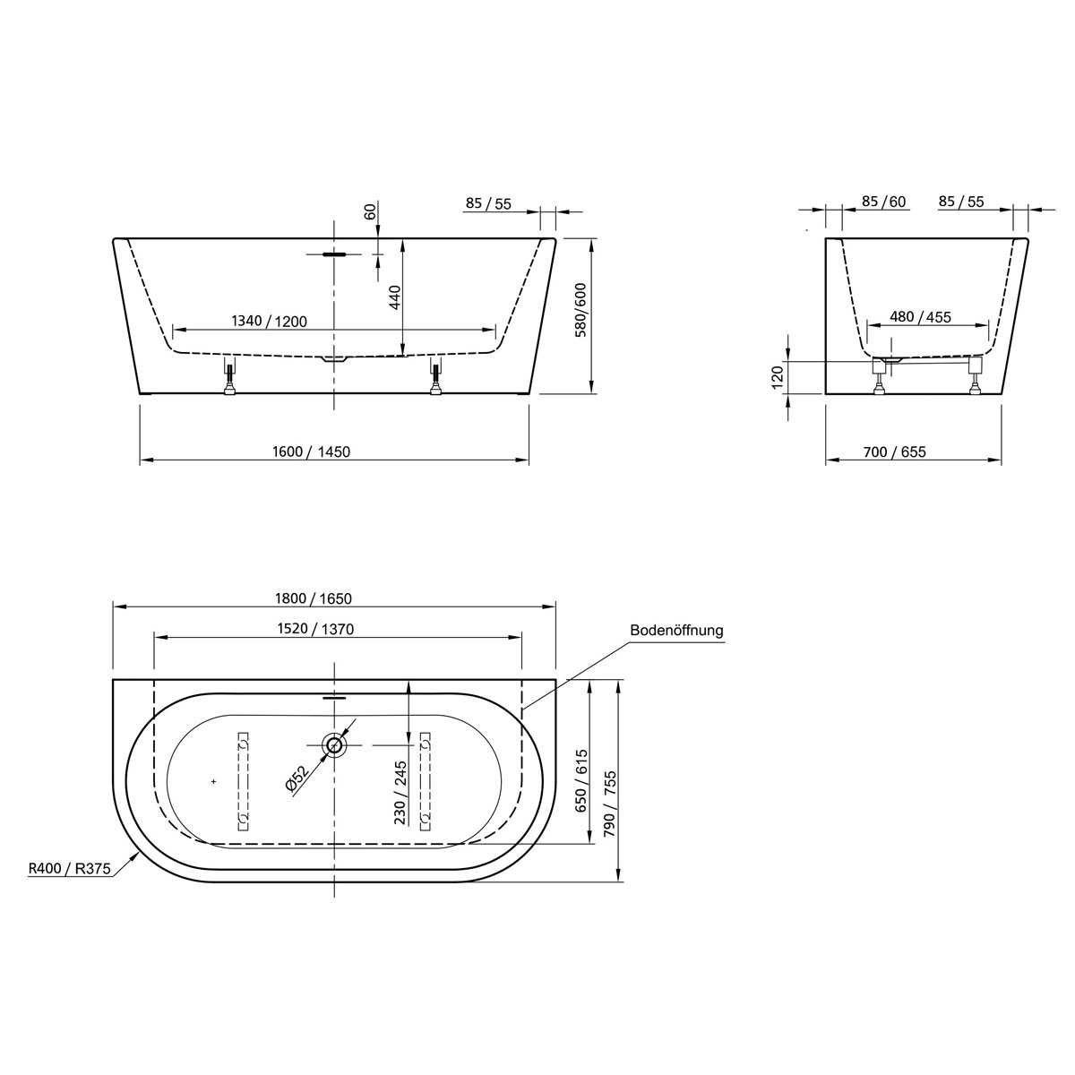 Ottofond Badewanne Modena XS 165 x 75 cm weiß Bild 3