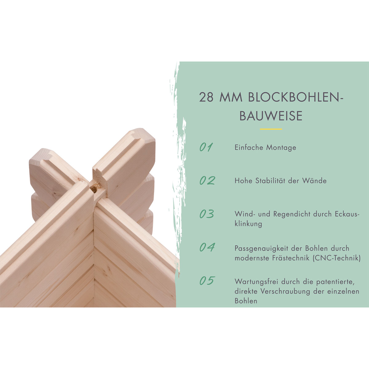 Karibu BBH Bastrup 8 Set mit Anbaudach naturbelassen Bild 7