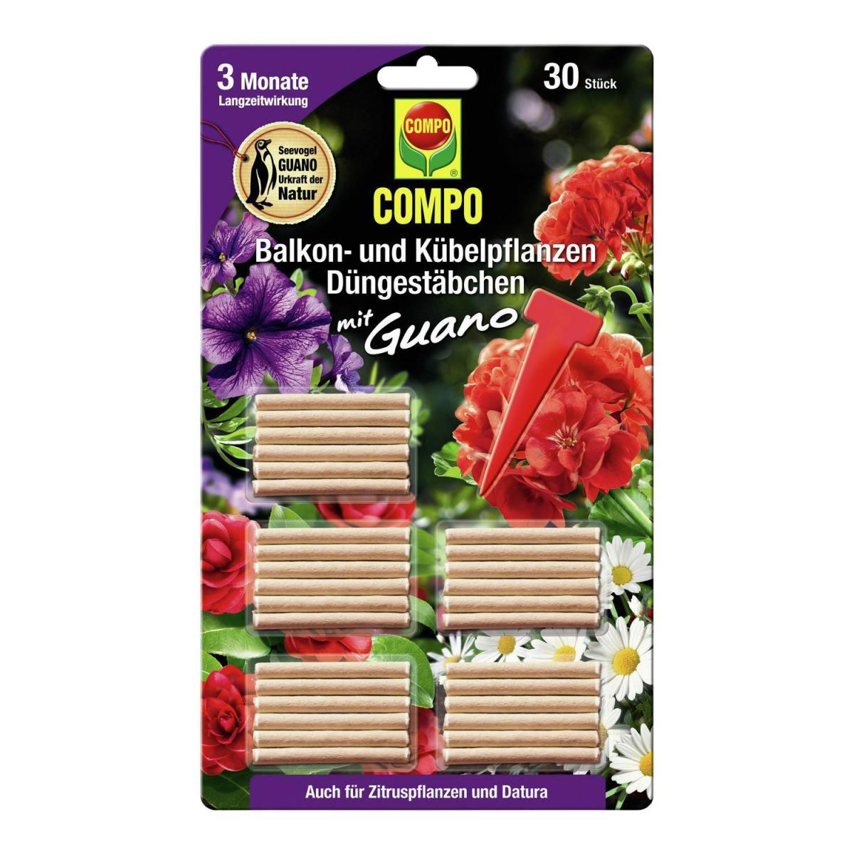 Compo Balkon- und Kübelpflanzen Düngestäbchen mit GUANO 30 Stäbchen Bild 1
