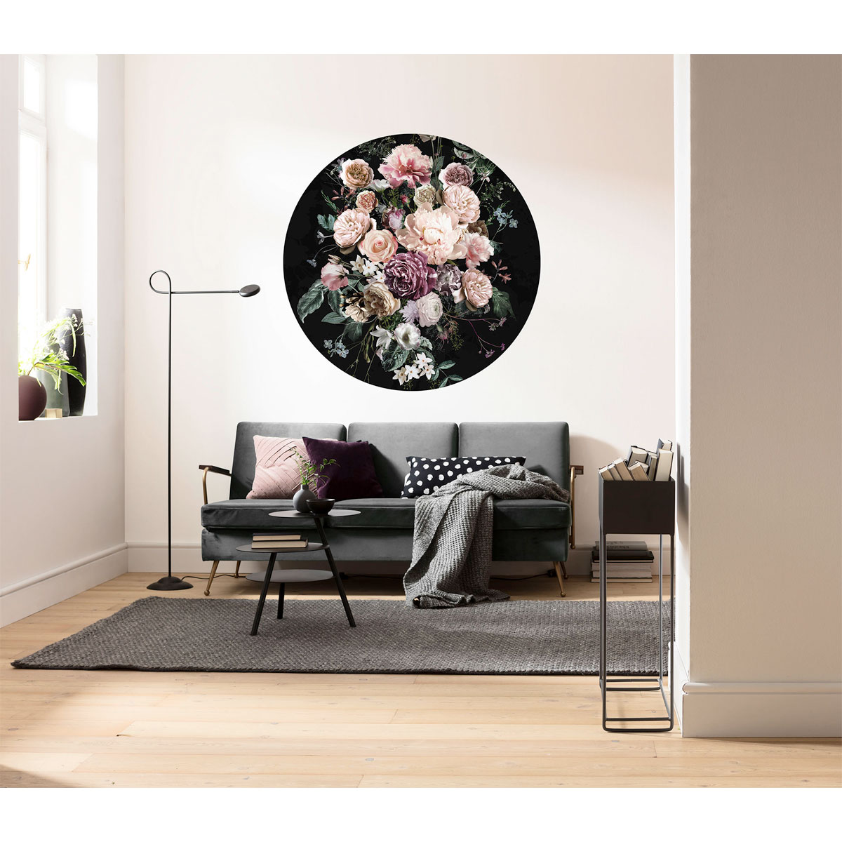Komar Selbstklebende Vlies Fototapete rund Enchanted Flowers Durchmesser 125 cm