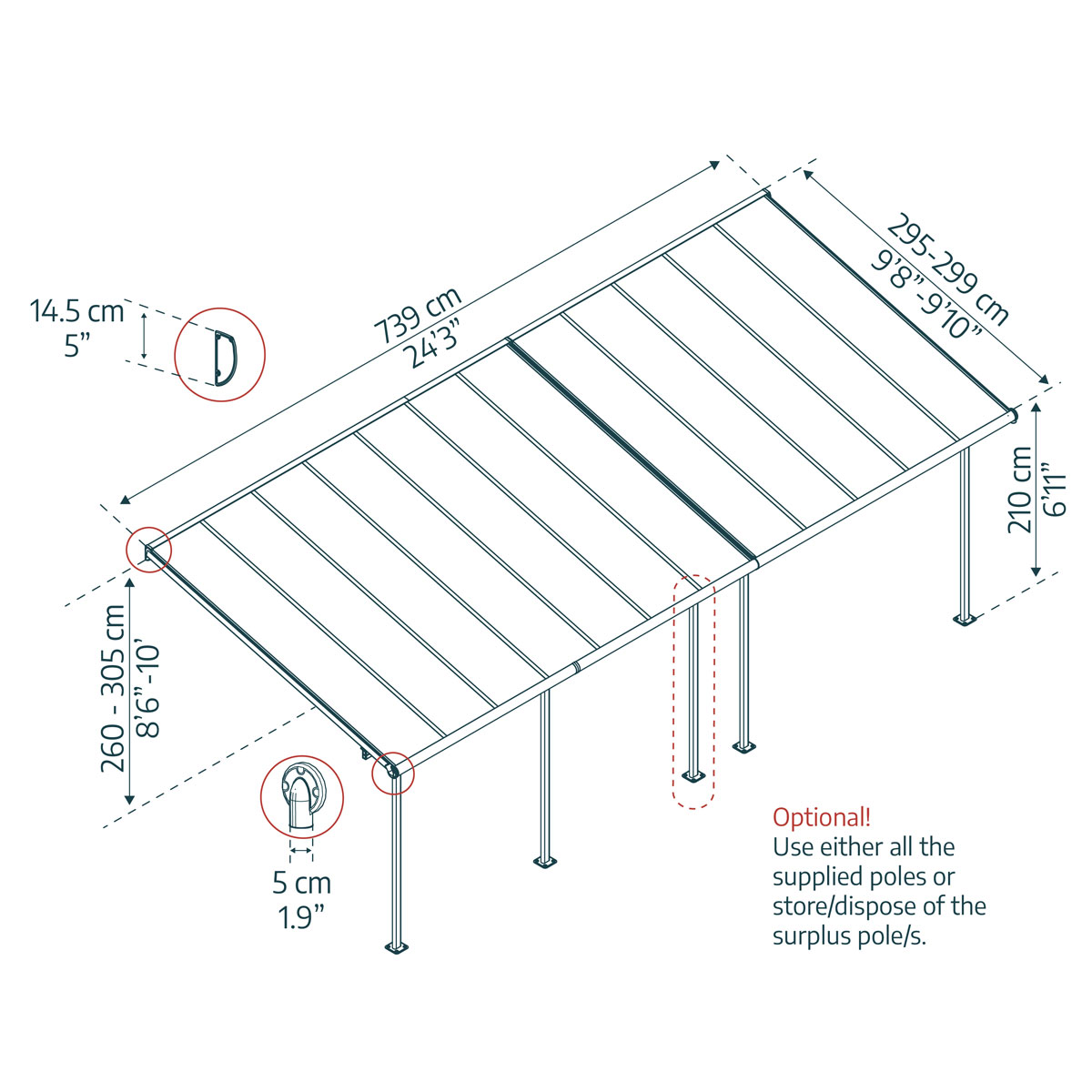 Palram Canopia Capri Alu Terrassenüberdachung Polycarbonat 3x7,4 m grau Bild 8