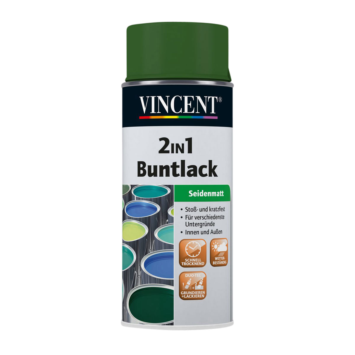 Vincent 2in1 Buntlack Spray Laubgrün seidenmatt 0,4 L