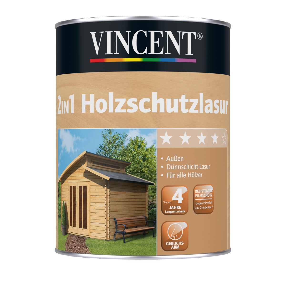Vincent 2in1 Holzschutzlasur Außen farblos 2,5 L