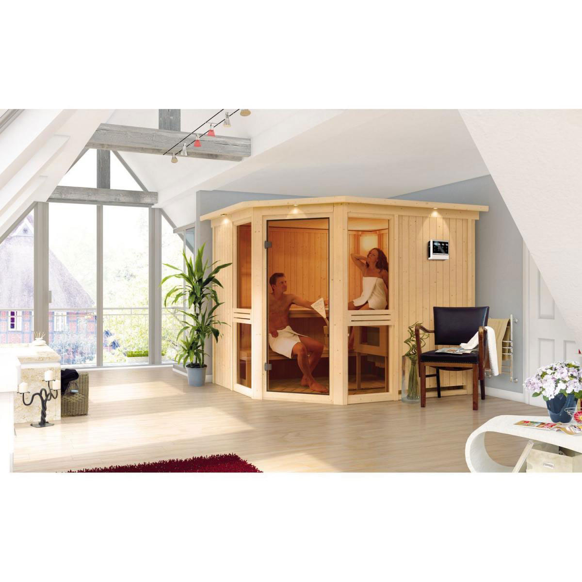 Karibu Amelia 3 Eckeinstieg 9 kW Ofen integr Strg ohne Kranz Bild 5