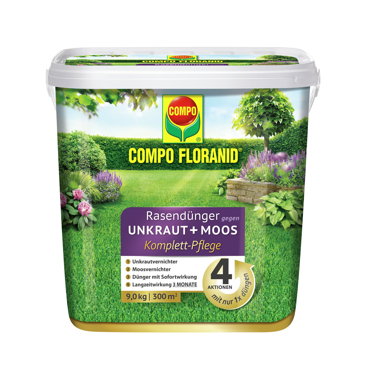 Compo FLORANID Rasendünger 4in1 mit Unkrautvernichter 9 kg