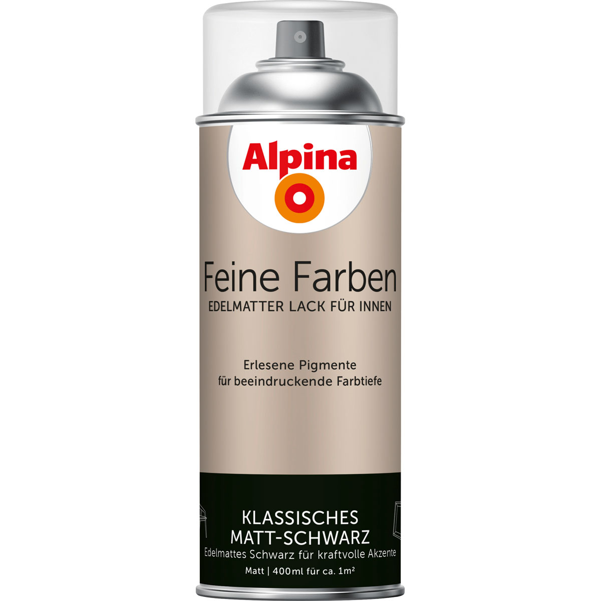 Alpina Buntlack Feine Farben Sprühlack Klassisches Matt-Schwarz edelmatt 400ml