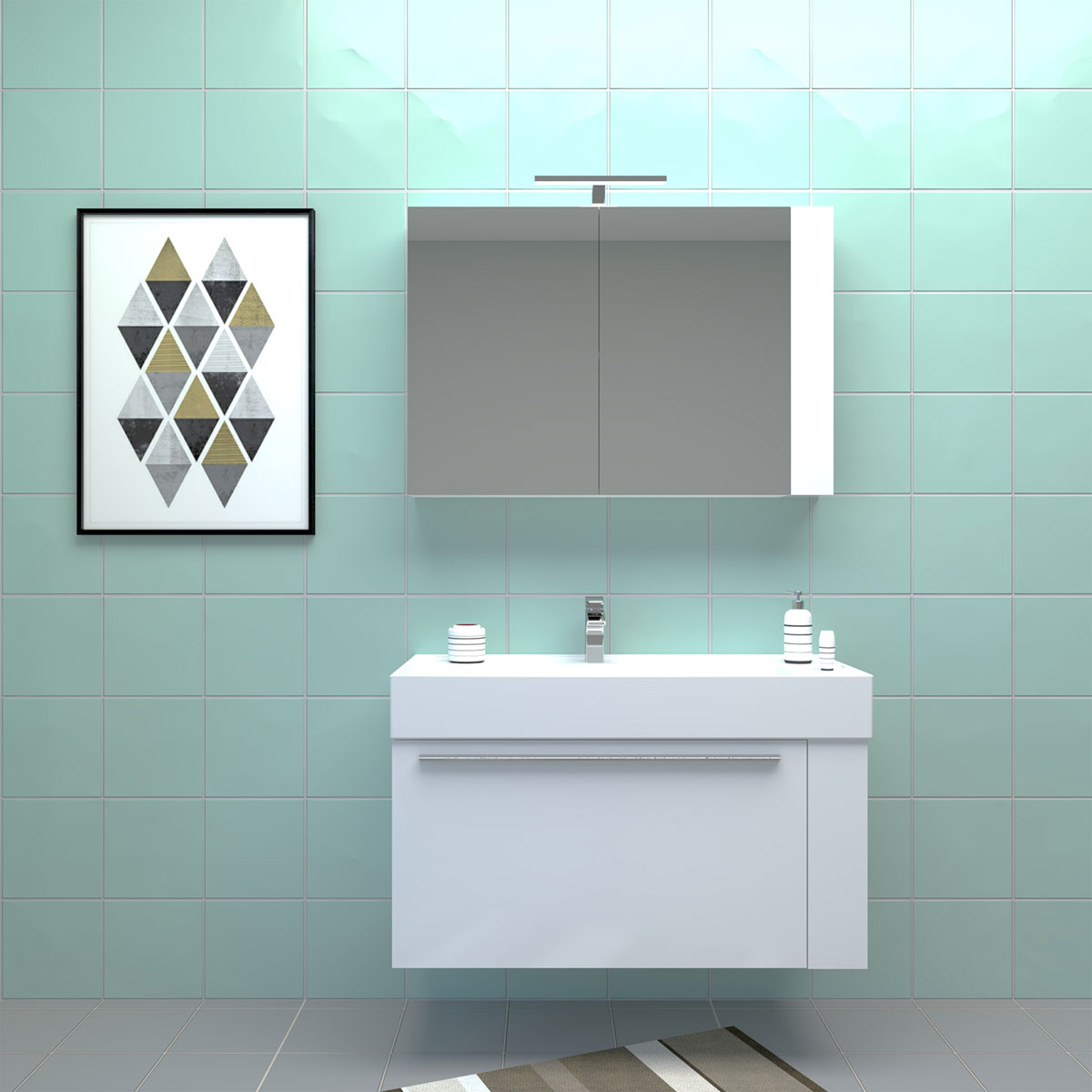 Progetto Idea Stella Badmöbel DOMUS 100 weiß mit Spiegelschrank und Lampe Bild 3