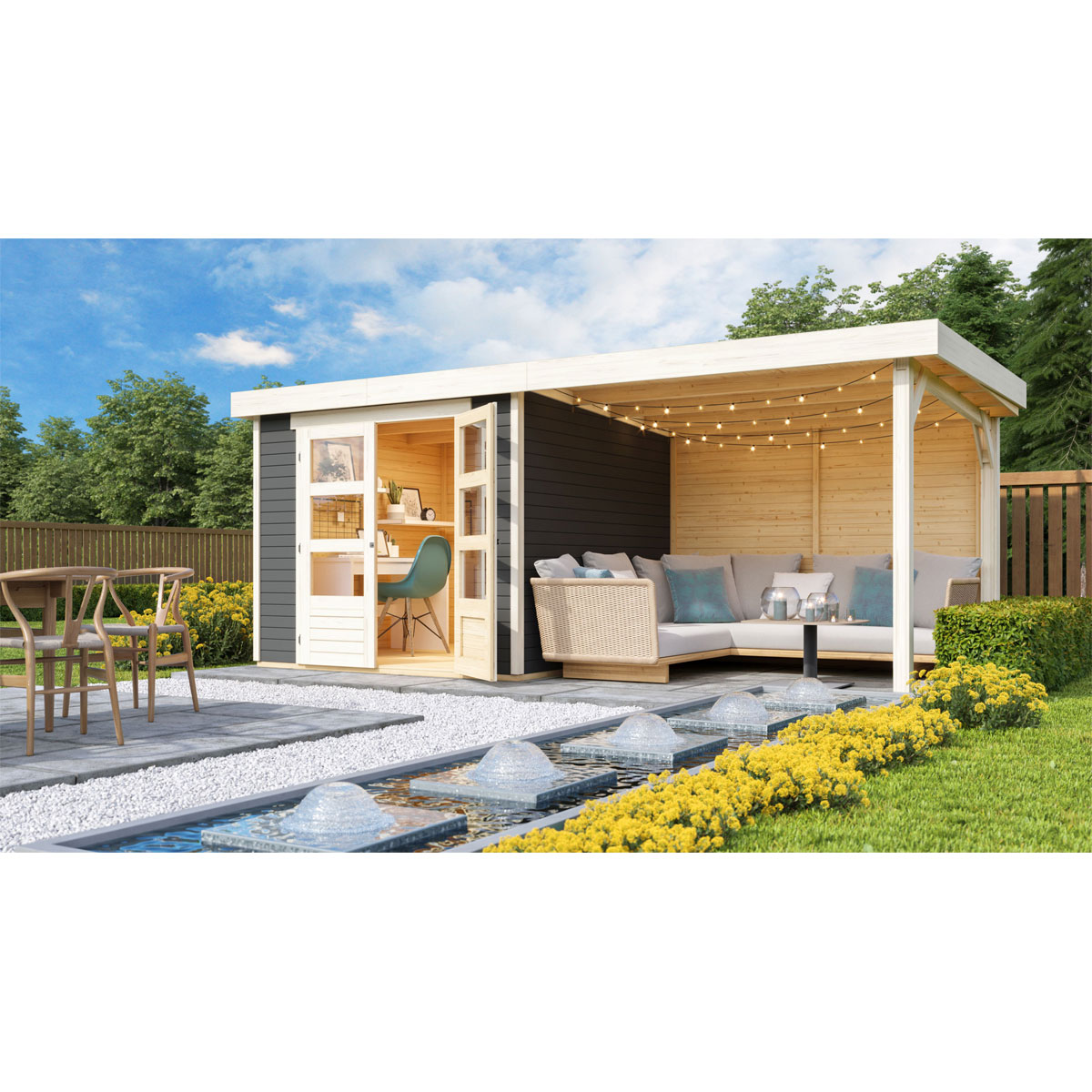 Karibu BBH Askola Set mit Anbaudach terragrau