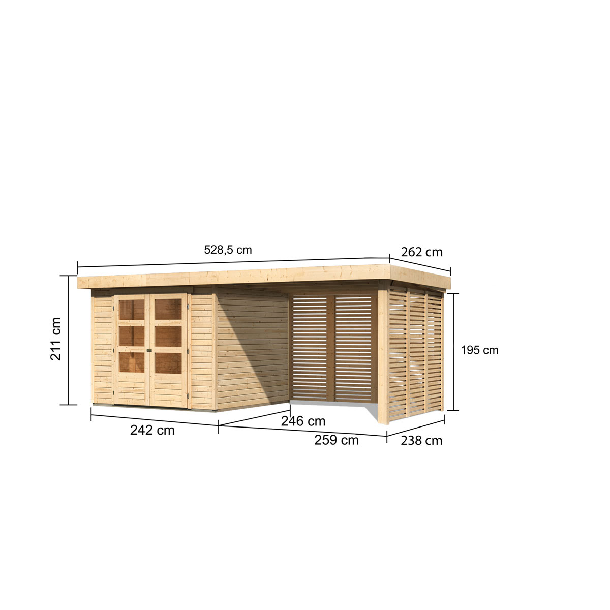 Karibu BBH Askola  Set mit Anbaudach naturbelassen Bild 3
