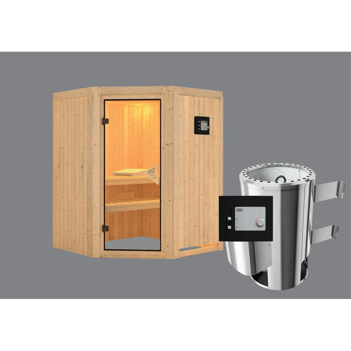 Karibu Systemsauna Nanja 68 mm 3,6 kW Ofen externe Strg modern ohne Kranz Bild 2