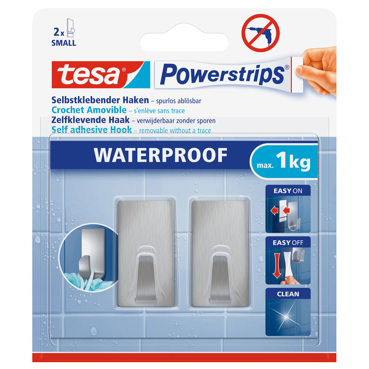 Tesa Powerstrips Waterproof Haken Small Metall rechteckig