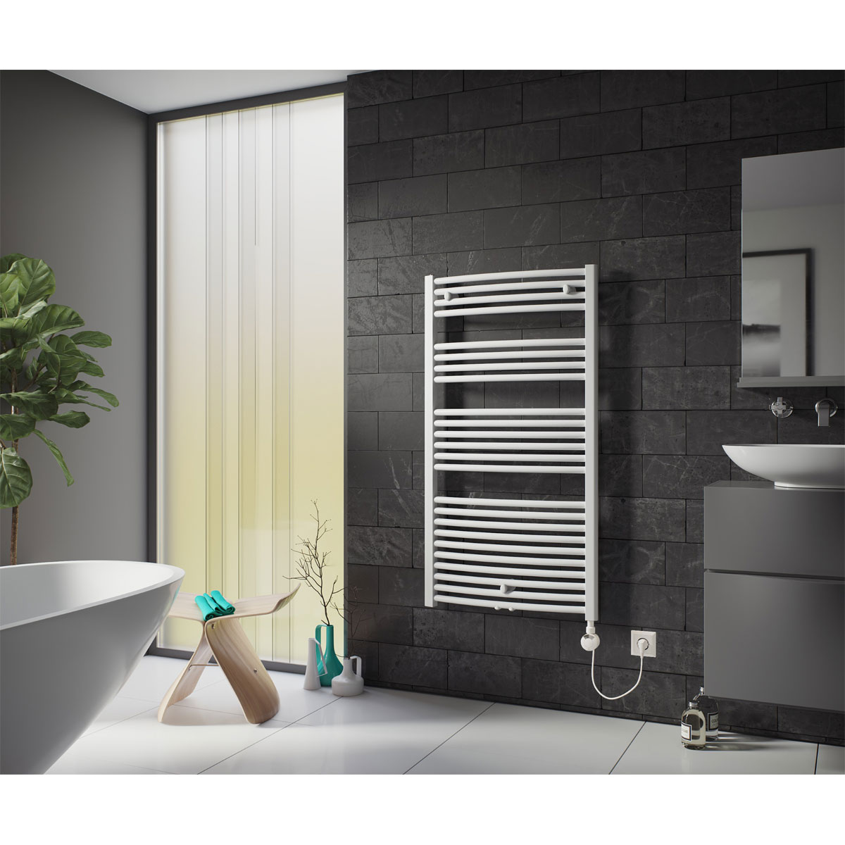 Ximax  Elektrischer Handtuchwärmer Alpha-C 1121 x 500 mm 600 Watt Typ 4 Weiß