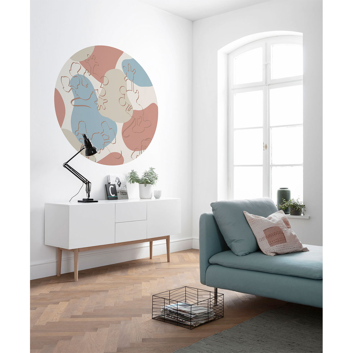 Komar Selbstklebende Vlies Fototapete rund Mickey Terra Bubbles Durchmesser 125 cm