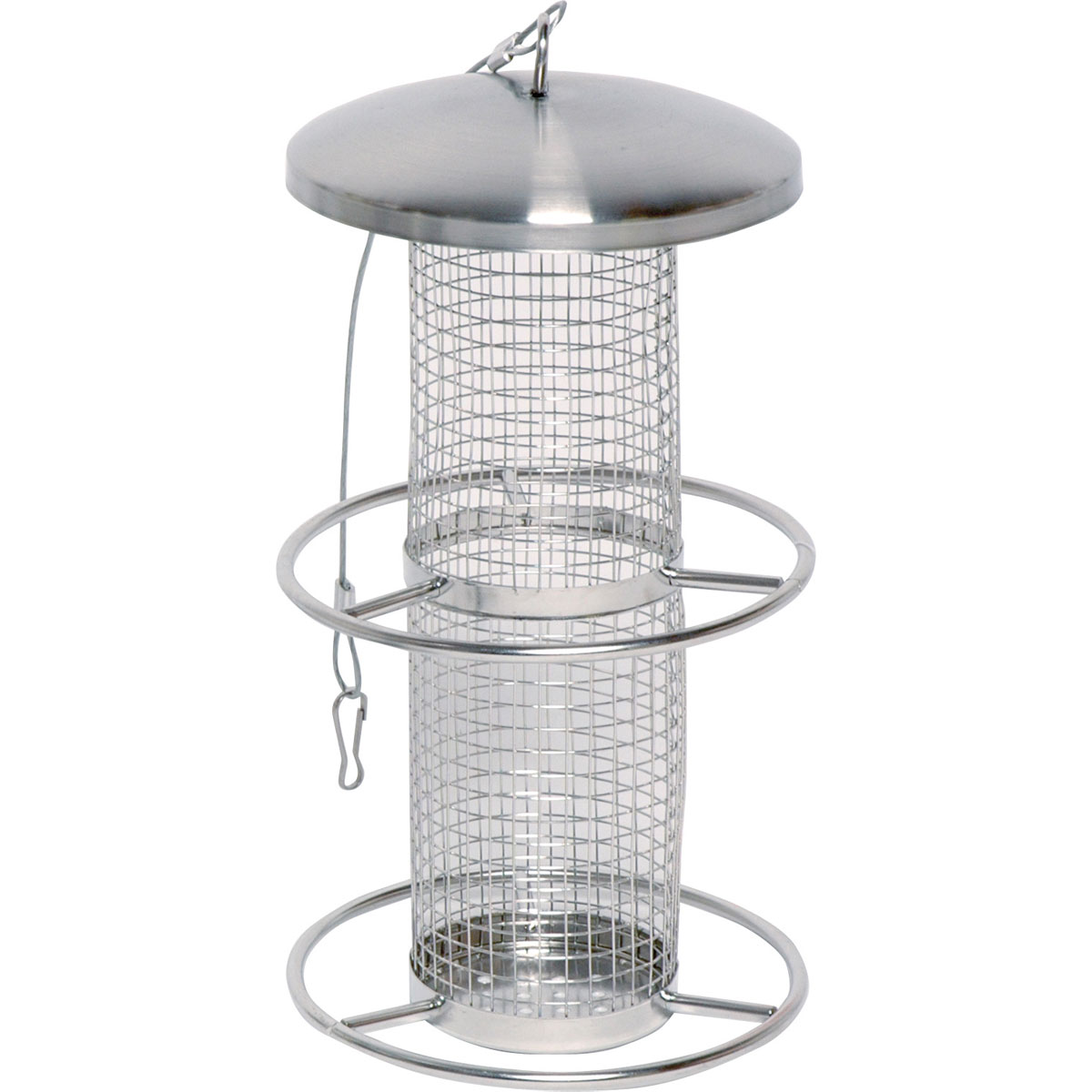 Futterspender mit Gitterröhre mit Anflugringen 14 x 14 x 26 cm Metall Silber