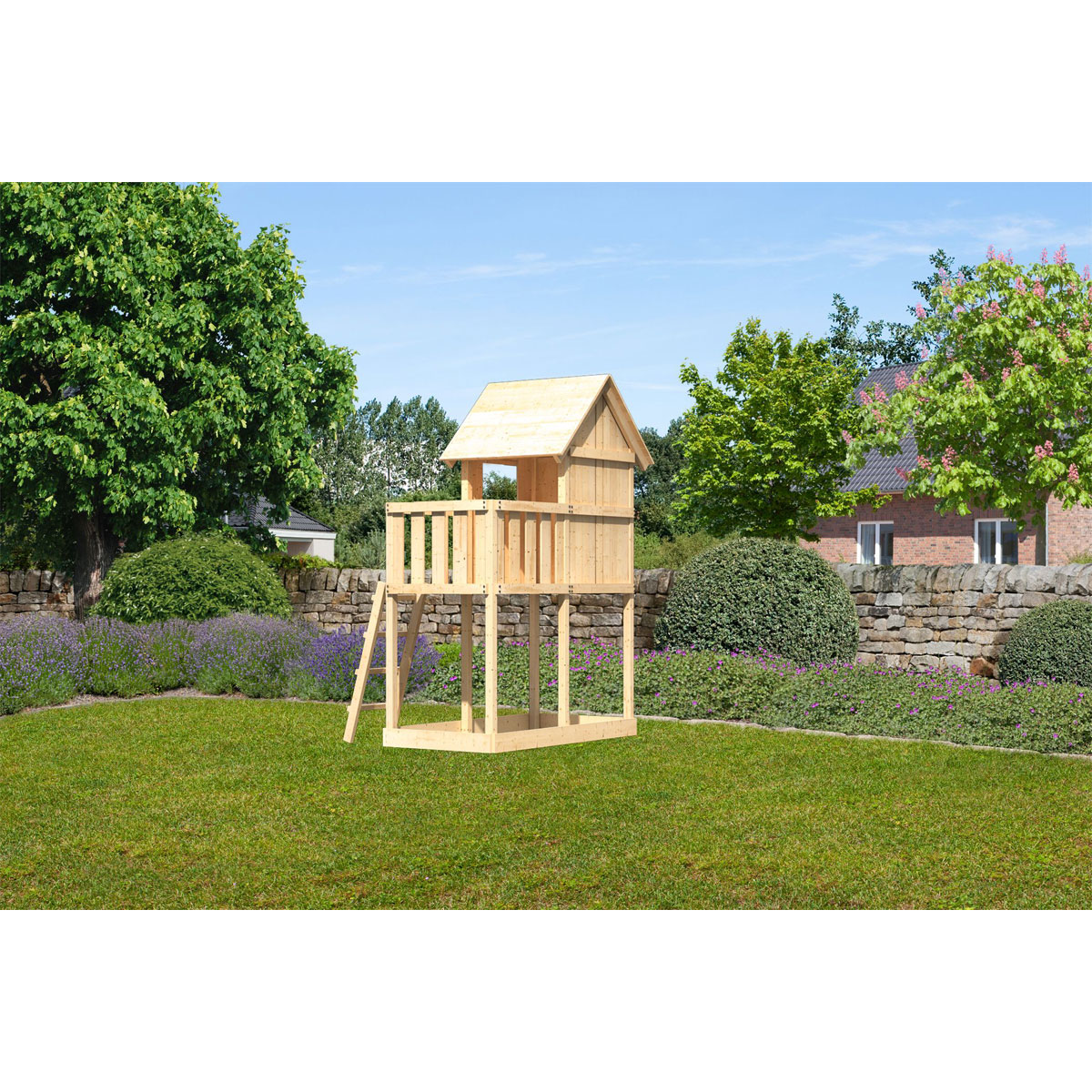 Karibu Spielturm Frieda naturbelassen mit Anbau inkl Sandkiste