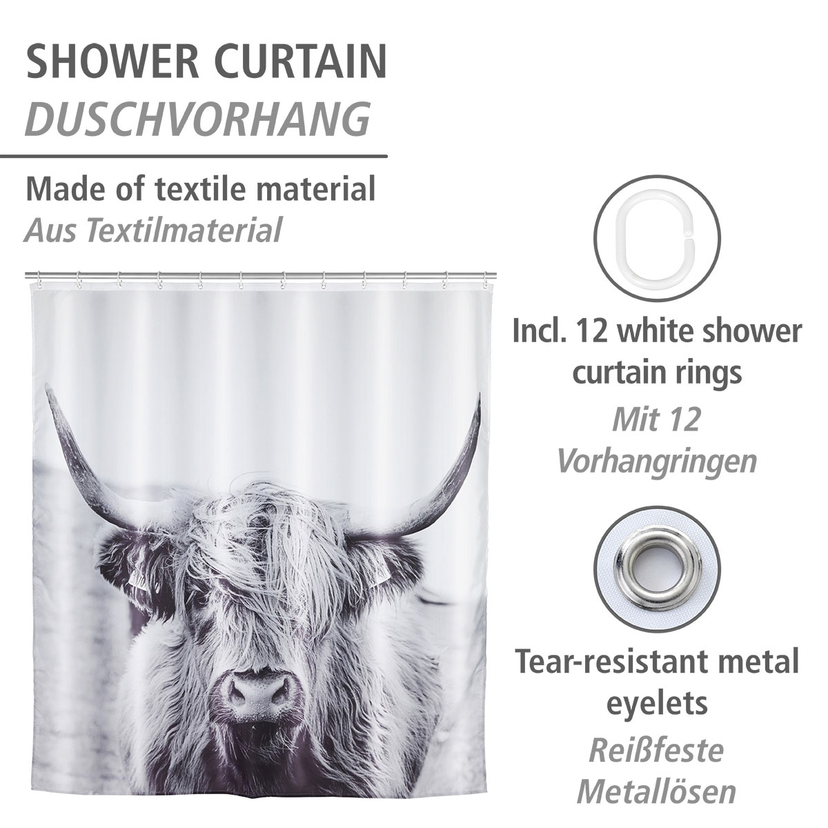 Wenko  Duschvorhang Yak Textil Polyester 180 x 200 cm waschbar Bild 2