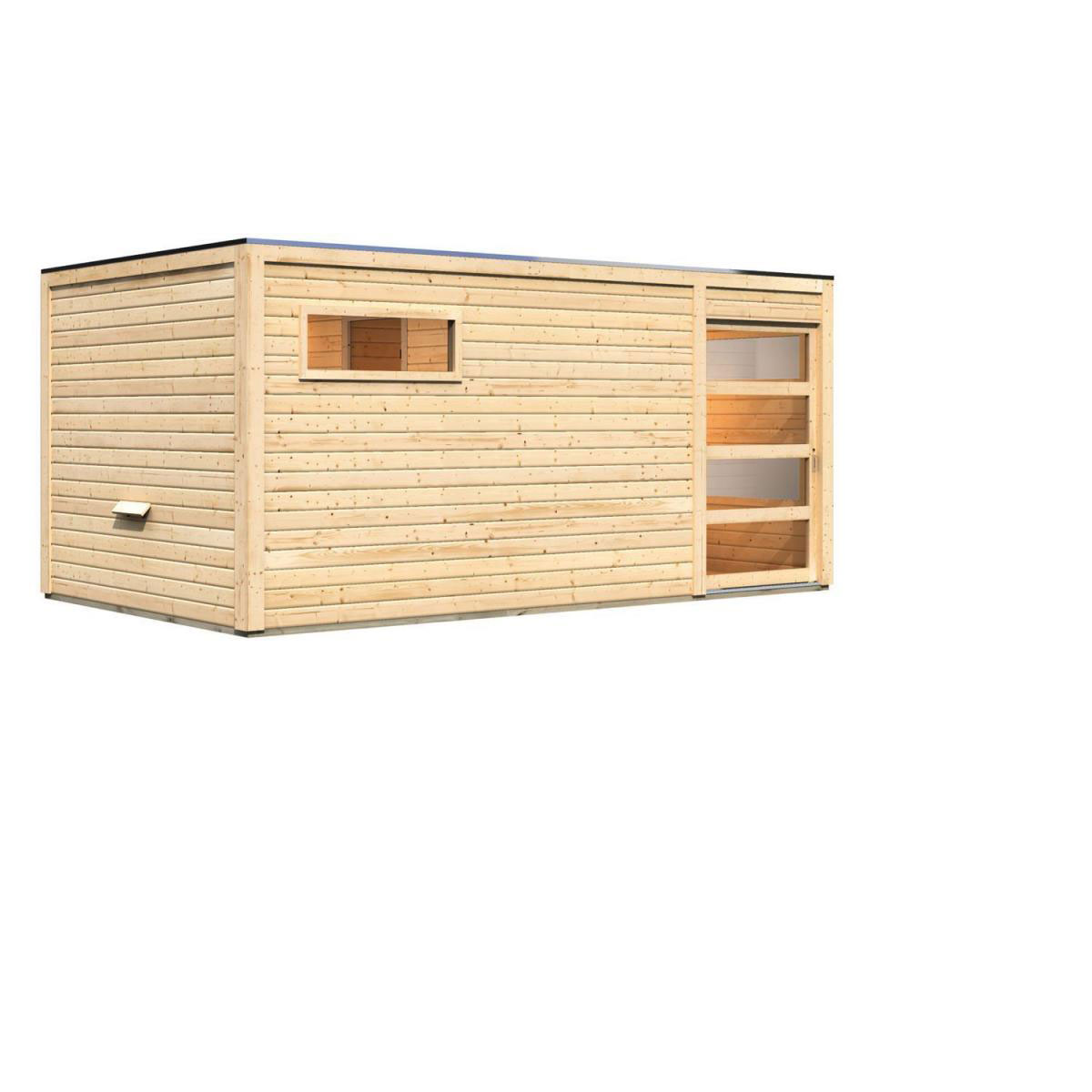 Karibu Saunahaus Hygge 38 mm ohne Ofen Klarglas-Tür