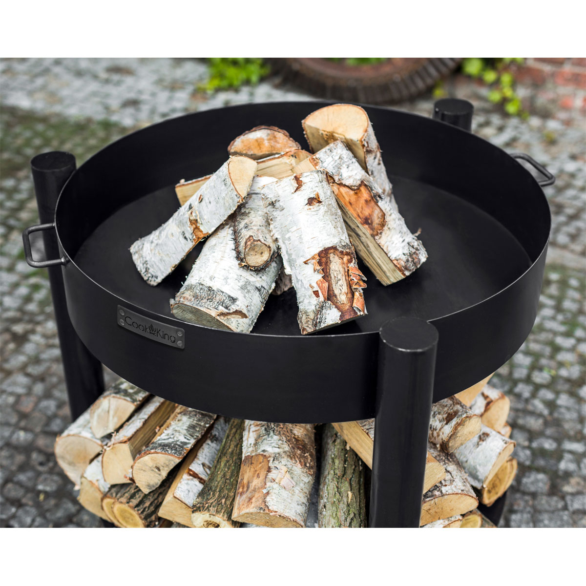 CookKing Feuerschale Montana 80 hoch inkl. Holzlager 88x80cm Schwarz Bild 3