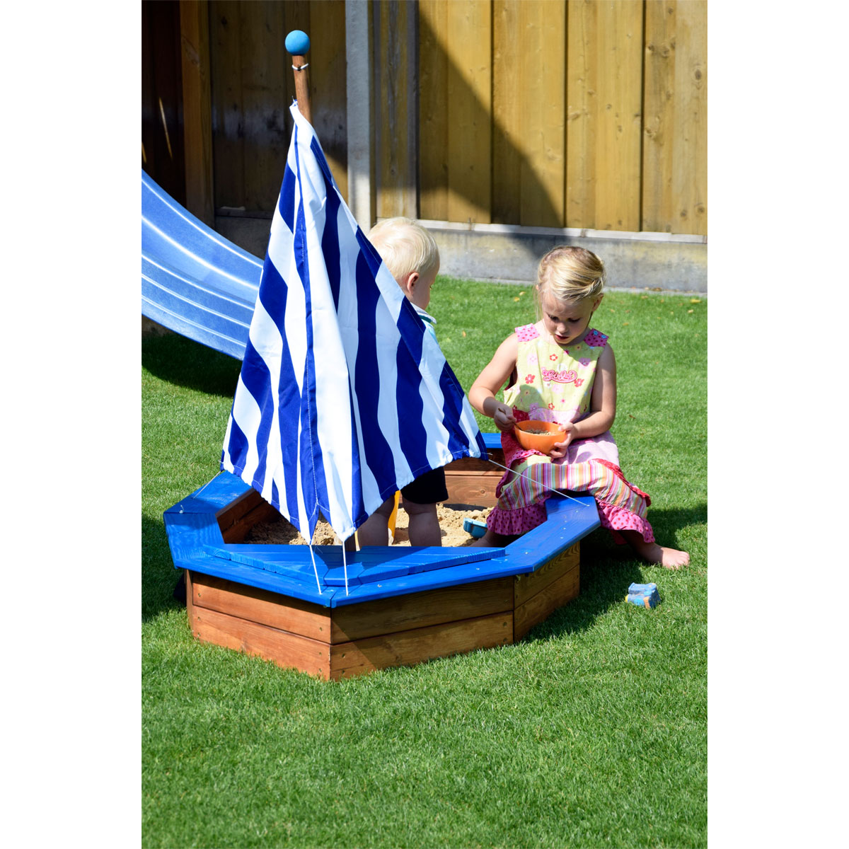 dobar Sandkasten Schiff-Form 180 x 96 x 125 cm blau-weiß gestreift Bild 3