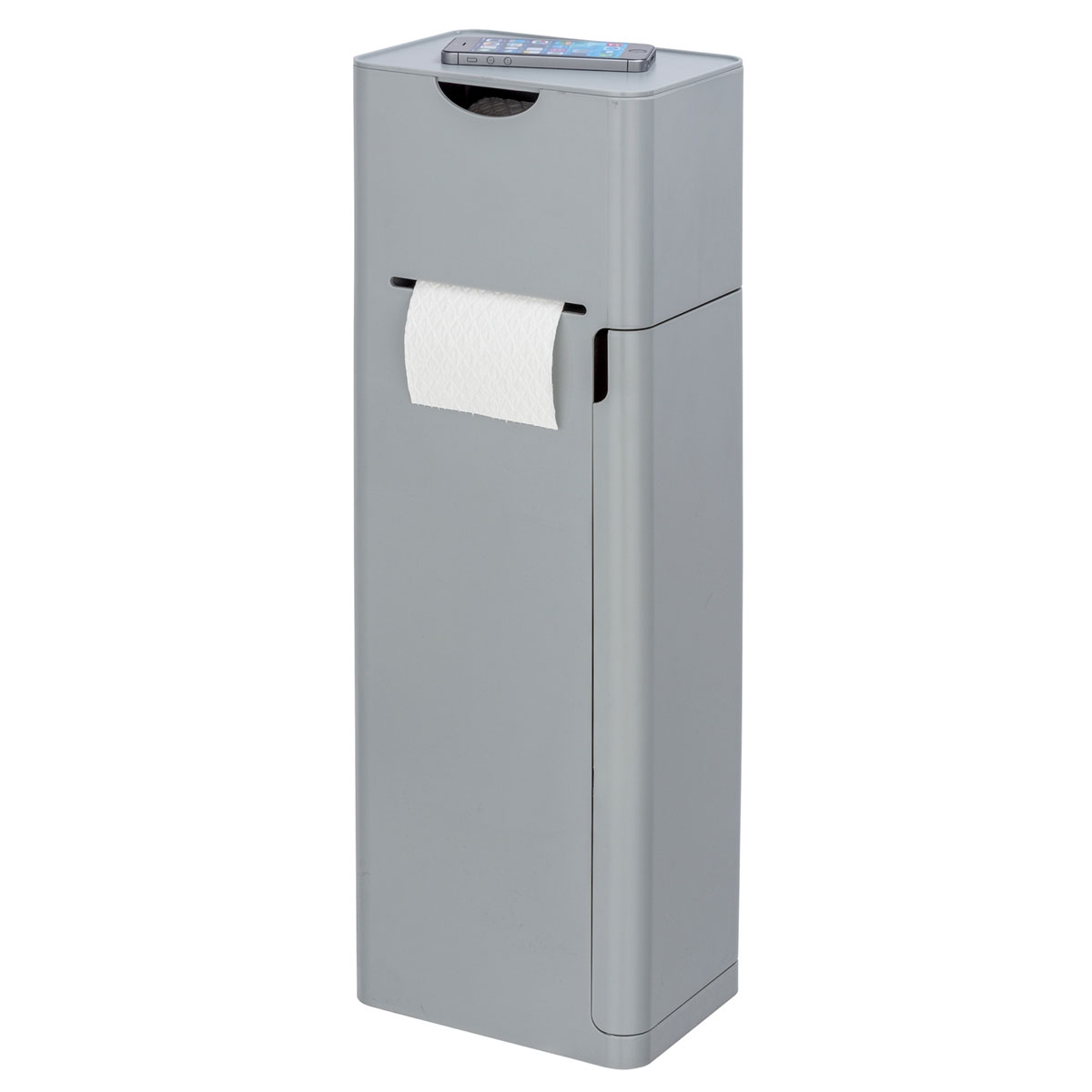 Wenko 6 in 1 Stand WC-Garnitur Imon Grau matt integrierter Toilettenpapierhalter WC-Bürstenhalter Ersatzrollenhalter Stauraumfächer und Ablage