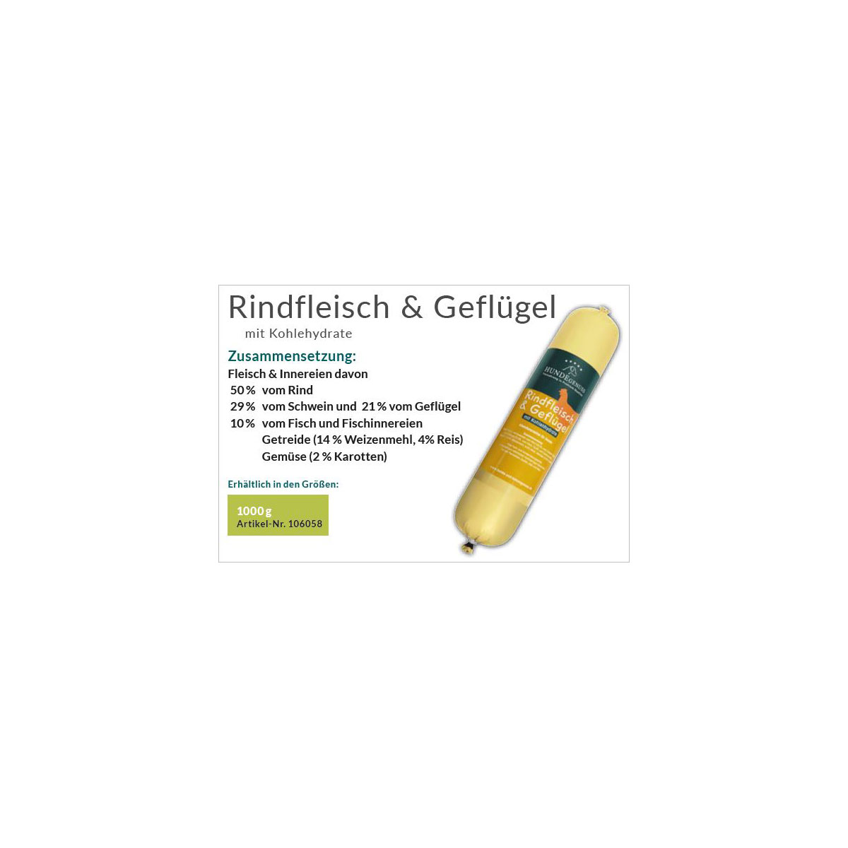Hundefutter HundeGenuss Rind und Geflügel 1 kg