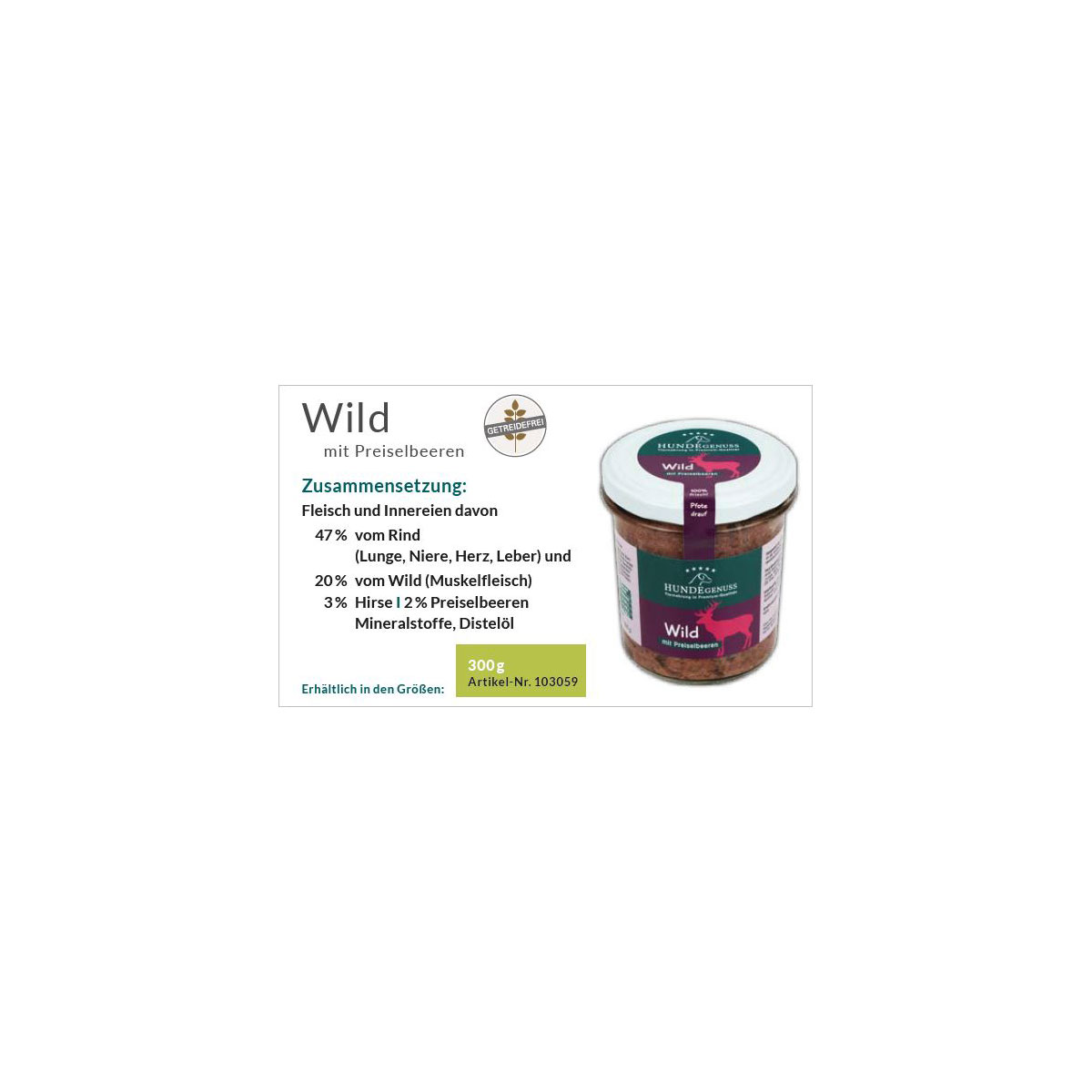 Hundefutter HundeGenuss Wild und Preiselbeere 300 g