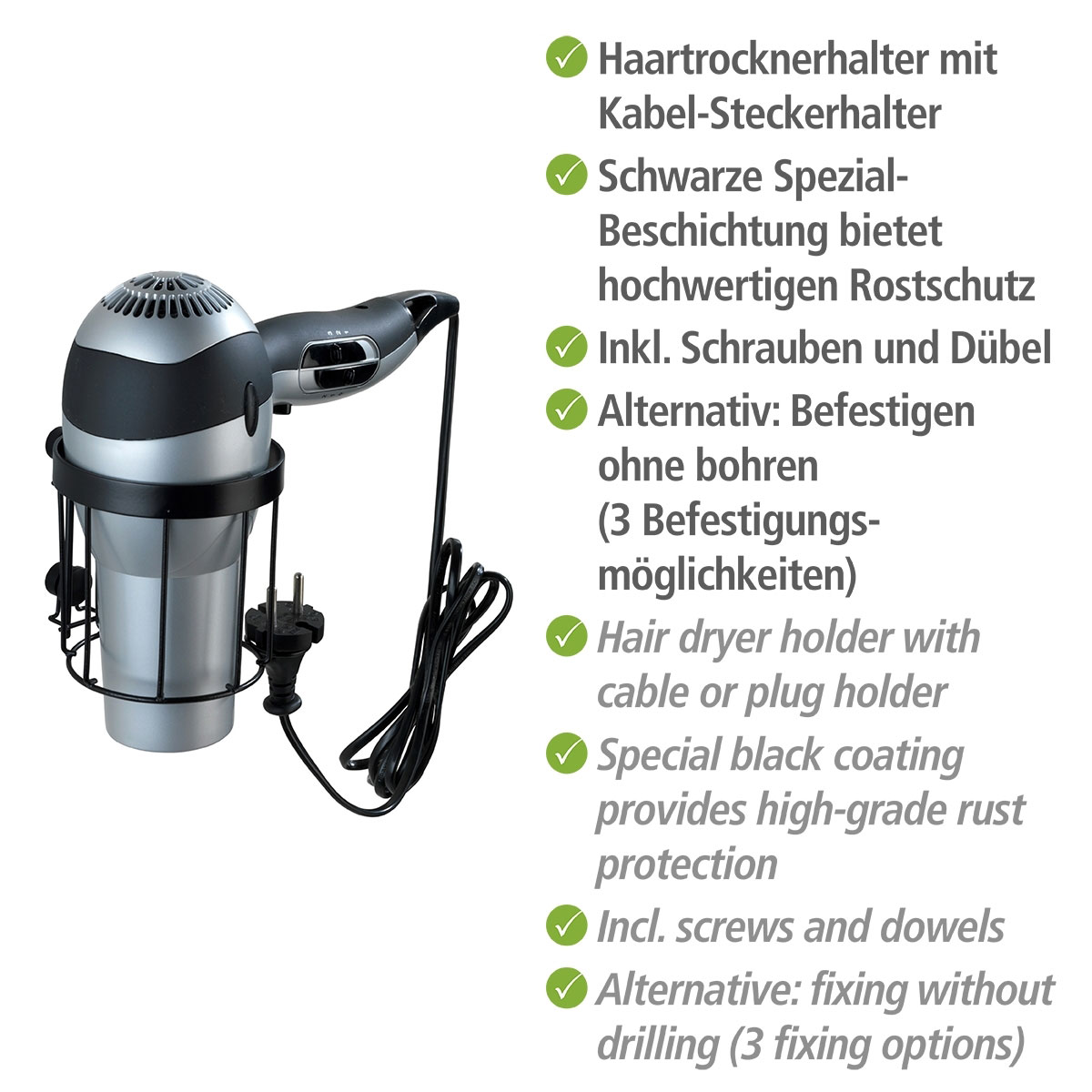 Wenko Haartrocknerhalter Classic Plus Black Bild 4
