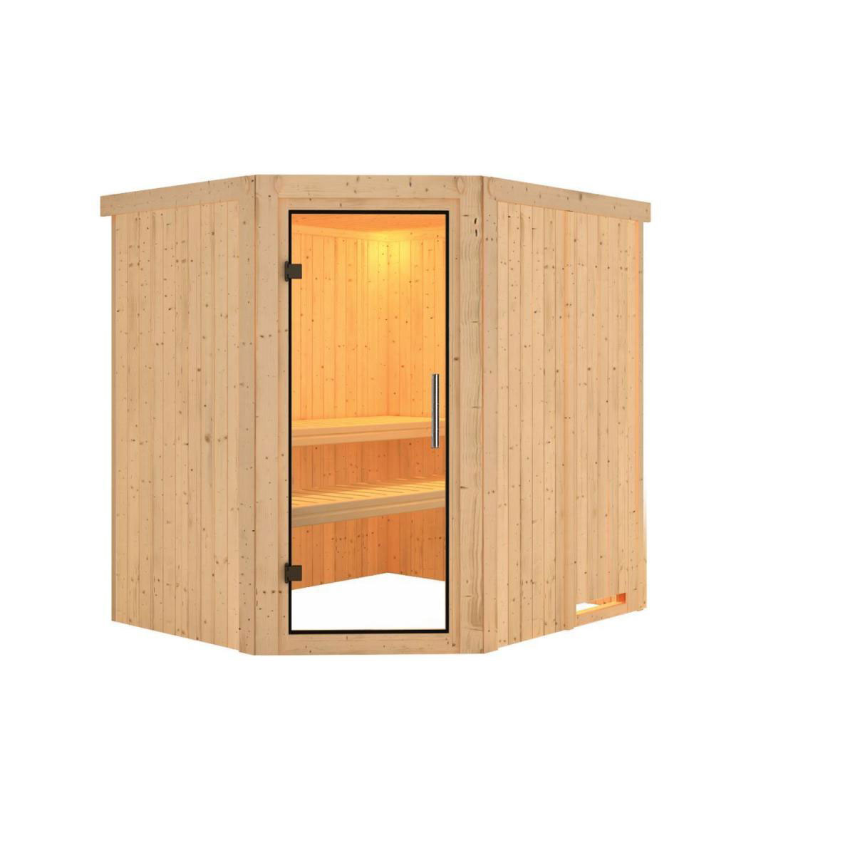 Karibu Sauna Siirin Eckeinstieg ohne Ofen kein Kranz Klarglas-Tür