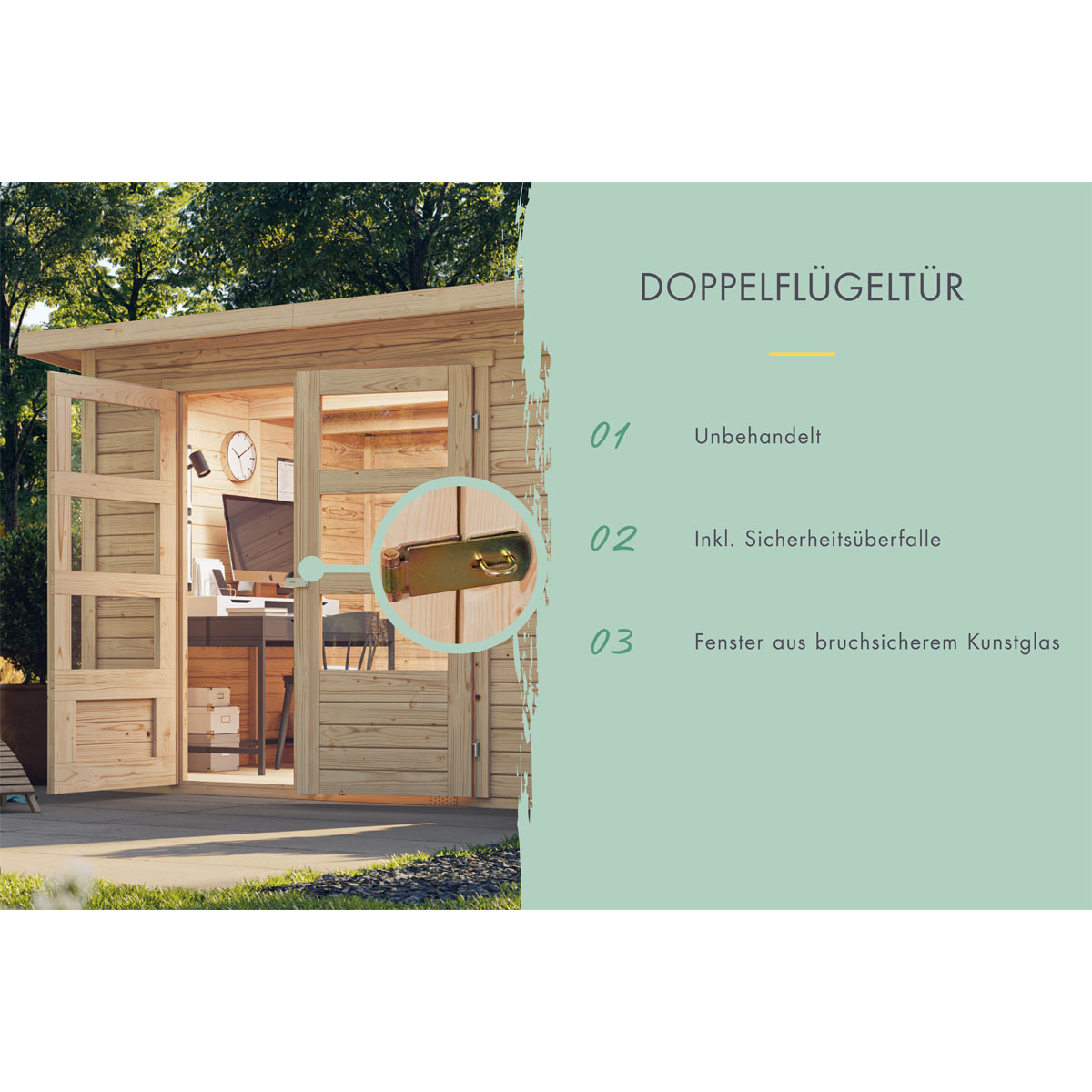 Karibu BBH Askola 3 Set mit Anbaudach naturbelassen Bild 7