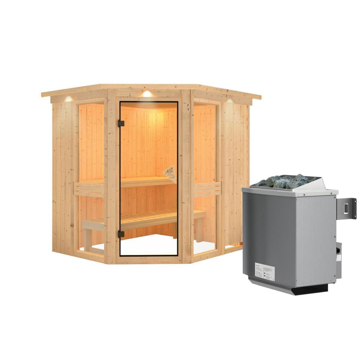 Karibu Amelia 1 Eckeinstieg 9 kW Ofen integr Strg mit Kranz Bild 2