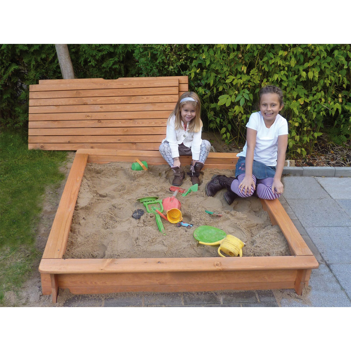 Promadino Sandkasten Tessa 140 x 140 cm mit Vollabdeckung