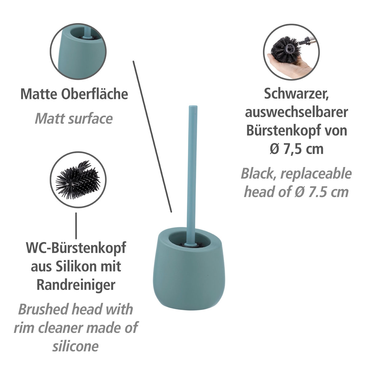 Wenko  WC-Garnitur Badi Blaugrau Keramik WC-Bürstenhalter Bild 2